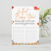 WAT BABYSPULL ALFABET Baby Shower Spel Pompoen Kaart (Staand voorkant)
