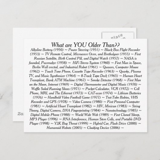 Wat ben je ouder dan briefkaart (Voorkant / Achterkant)