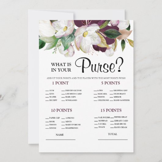 Wat bevat uw handtas White Bridal Game Invitation Kaart (Voorkant)