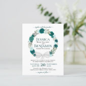 WAT Blauwgroen Rozen Elegant BUDGET Wedding Invite (Staand voorkant)