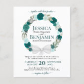 WAT Blauwgroen Rozen Elegant BUDGET Wedding Invite (Voorkant)