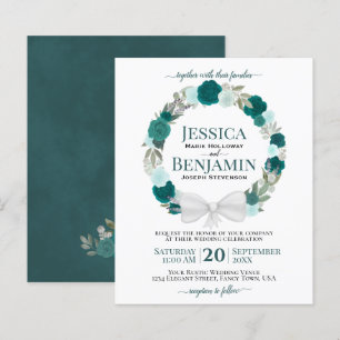 WAT Blauwgroen Rozen Elegant BUDGET Wedding Invite