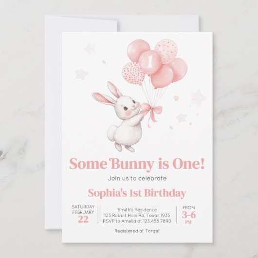 Wat Bunny Balloon Verjaardagsfeestje Kaart (Voorkant)