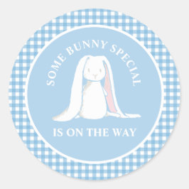 Wat Bunny blauw gingham baby shower Ronde Sticker