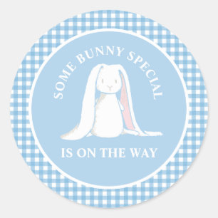 Wat Bunny blauw gingham baby shower Ronde Sticker