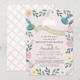 Wat Bunny Bloemen Roze Meisje Drive-by Baby shower Kaart