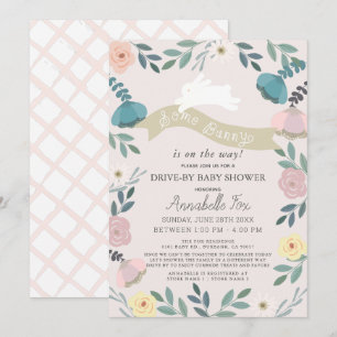 Wat Bunny Bloemen Roze Meisje Drive-by Baby shower Kaart