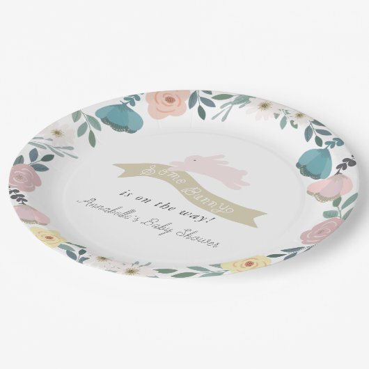 Wat Bunny Bloementuin Meisje Wit Baby shower Papieren Bordje (Gekanteld)