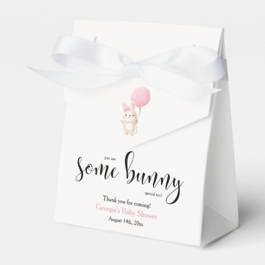 Wat Bunny Pink Bow Balloon Bunny Baby shower Bedankdoosjes (Voorkant Zijde)