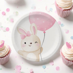 Wat Bunny Pink Bow Balloon Wink Bunny Baby shower Papieren Bordje