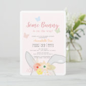 Wat Bunny Pink Grey Floral Butterfly Baby shower Kaart (Staand voorkant)