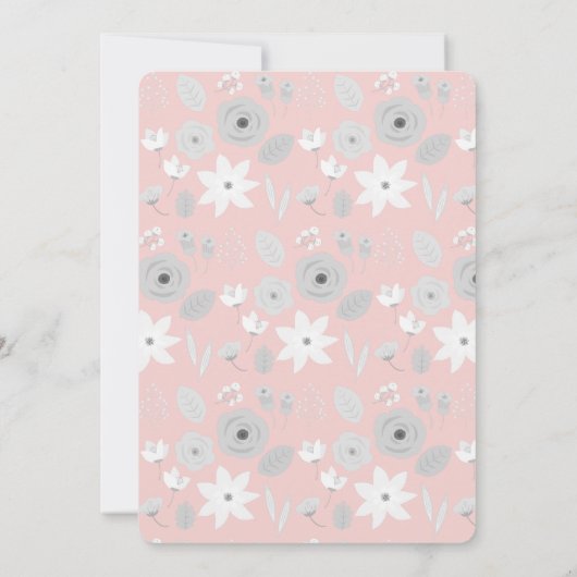 Wat Bunny Pink Grey Floral Butterfly Baby shower Kaart (Achterkant)