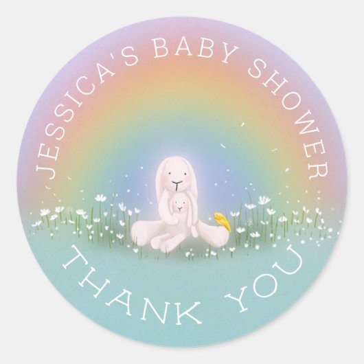 Wat Bunny Rainbow Baby shower dank je Ronde Sticker (Voorkant)
