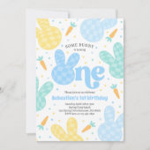 Wat Bunny Spring 1st Birthday Boy Bunny Party Kaart (Voorkant)