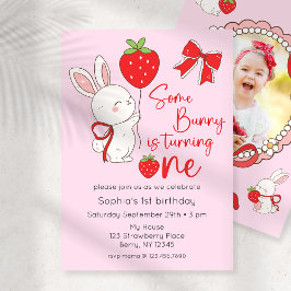 Wat Bunny Strawberry 1st Birthday Foto Kaart