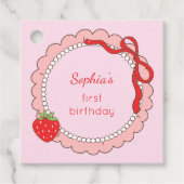 Wat Bunny Strawberry Verjaardag Roze Bedankjes Labels (Voorkant)