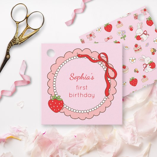 Wat Bunny Strawberry Verjaardag Roze Bedankjes Labels
