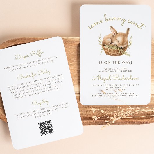 Wat Bunny Sweet QR Code Neutraal Baby shower Kaart