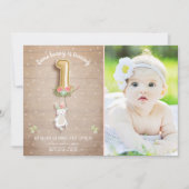 Wat Bunny Verjaardag Uitnodiging Meisje Eerste Roz (Voorkant)