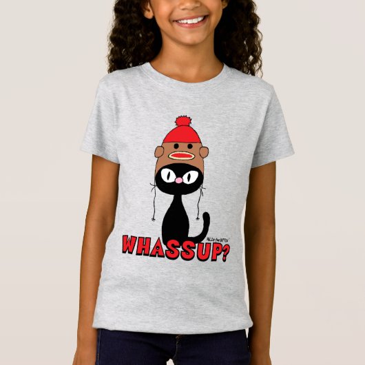 WAT? Cartoon Cat met Sock Monkey Pet Funny T-shirt (Voorkant)