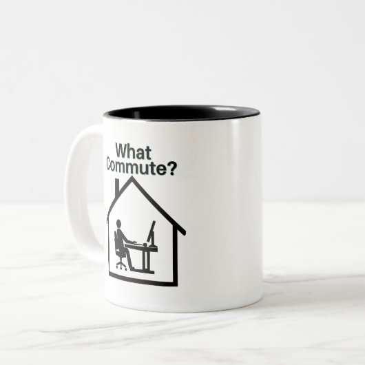 Wat commuteren? tweekleurige koffiemok (Voorkant links)