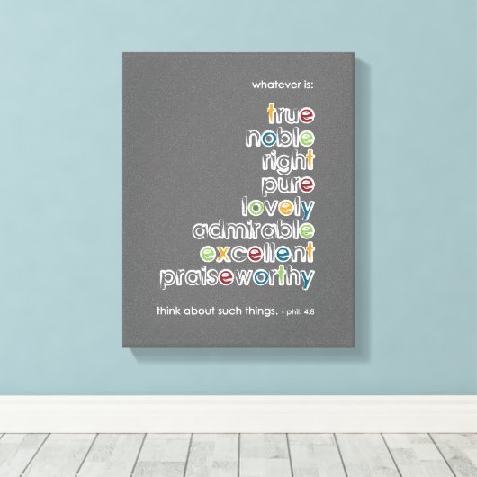 Wat dan ook: Phil 4:8 Canvas Afdruk (Insitu (Houten vloer))