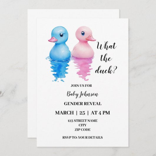 Wat de eend thema geslacht onthulling uitnodiging (Voorkant / Achterkant)