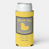 Wat de eend verjaardag grappig geel seltzer blikjeskoeler (Seltzer Voorkant)