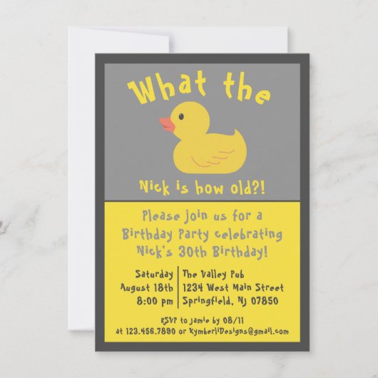 Wat de Eend Verjaardagsuitnodiging Kaart (Voorkant)