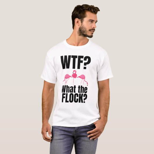 Wat de Flock Funny Pink Flamingo's T-shirt (Voorkant volledig)