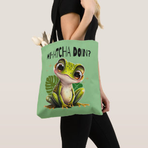 Wat doe je? Grappige nieuwsgierige kikker Tote Bag