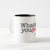Wat doe je? tweekleurige koffiemok (Voorkant links)