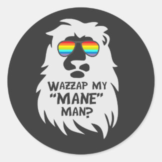 Wat doen mijn manen man leeuw dier kat regenboog   ronde sticker