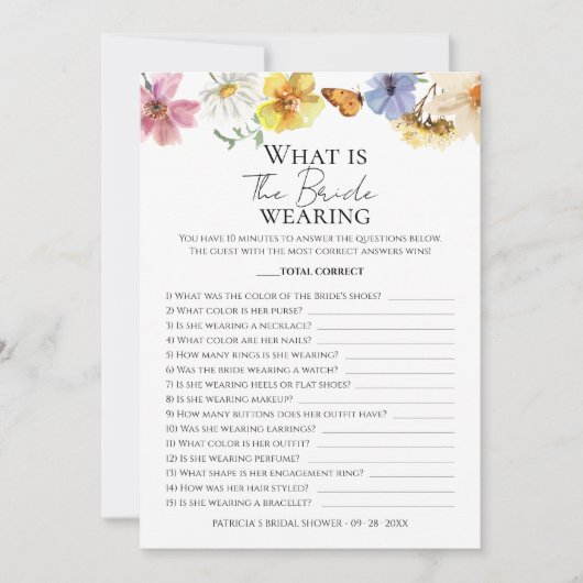 Wat draagt de bruid? | Wildbloemspel Kaart (Voorkant)