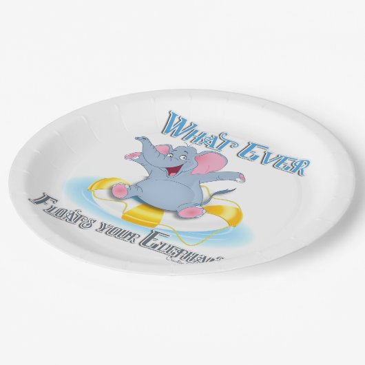 Wat drijft je olifant? papieren bordje (Gekanteld)