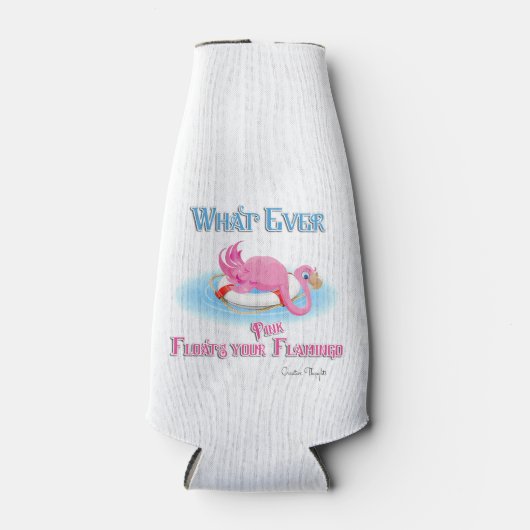 Wat drijft je roze flamingo? flesjeskoeler (Voorkant)