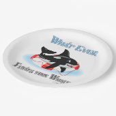 Wat drijft je walvis 2? papieren bordje (Gekanteld)