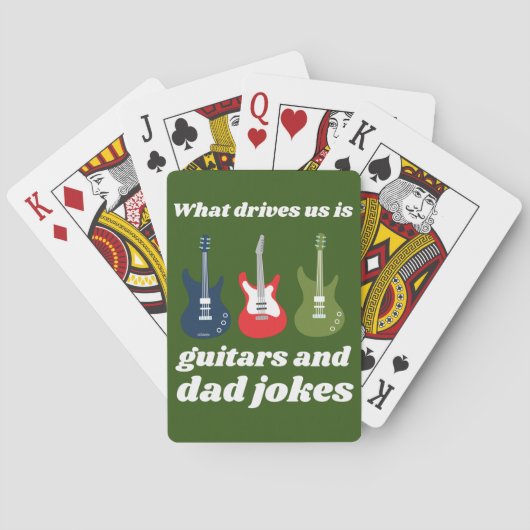 WAT DRIVEERT ONS IS GUITARS EN DAD JOKES grappig Pokerkaarten (Achterkant)