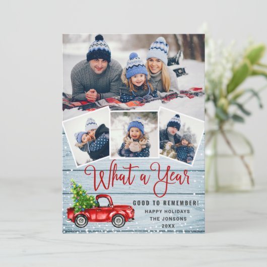 Wat een 2020 Kerstrood Boerderij Truck 4 Foto  Feestdagenkaart (Staand voorkant)