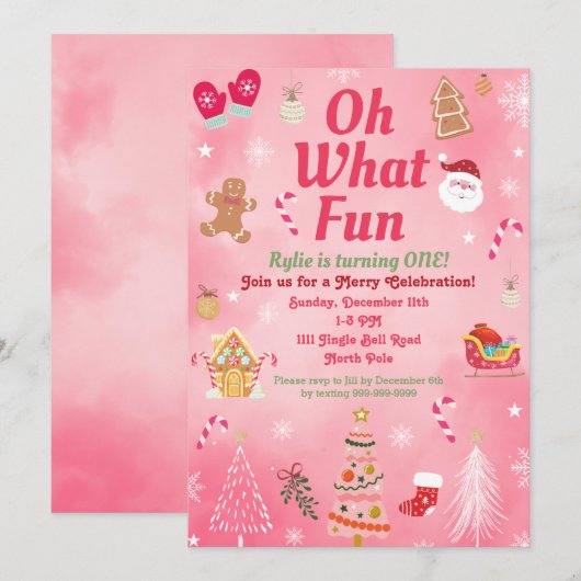 Wat een felroze kerstfeestdag uitnodigingen (Voorkant / Achterkant)