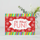 "Wat een FUN!" Whimsical Stripe Custom Invitations Kaart (Staand voorkant)