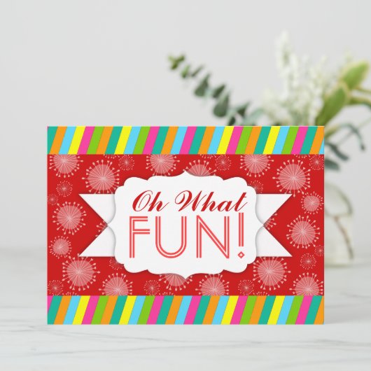 "Wat een FUN!" Whimsical Stripe Custom Invitations Kaart (Staand voorkant)