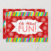 "Wat een FUN!" Whimsical Stripe Custom Invitations Kaart (Voorkant / Achterkant)