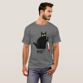 Wat een grappige zwarte kat? Holding Bloody Knife  T-shirt (Voorkant volledig)