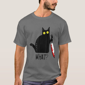 Wat een grappige zwarte kat? Holding Bloody Knife  T-shirt