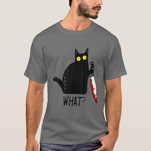 Wat een grappige zwarte kat? Holding Bloody Knife  T-shirt (Voorkant)
