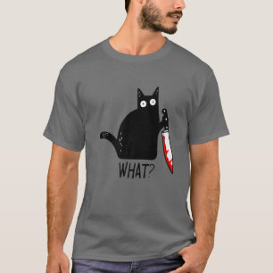 Wat een grappige zwarte kat? Holding Bloody Knife  T-shirt