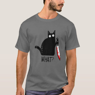 Wat een grappige zwarte kat? Holding Bloody Knife  T-shirt