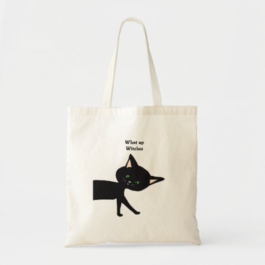 Wat een heksen! Grappige zwarte kat met groene oge Tote Bag (Voorkant)
