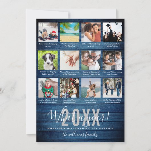 Wat een jaar 12 foto collage bijschriften Blue Woo Feestdagenkaart (Voorkant)